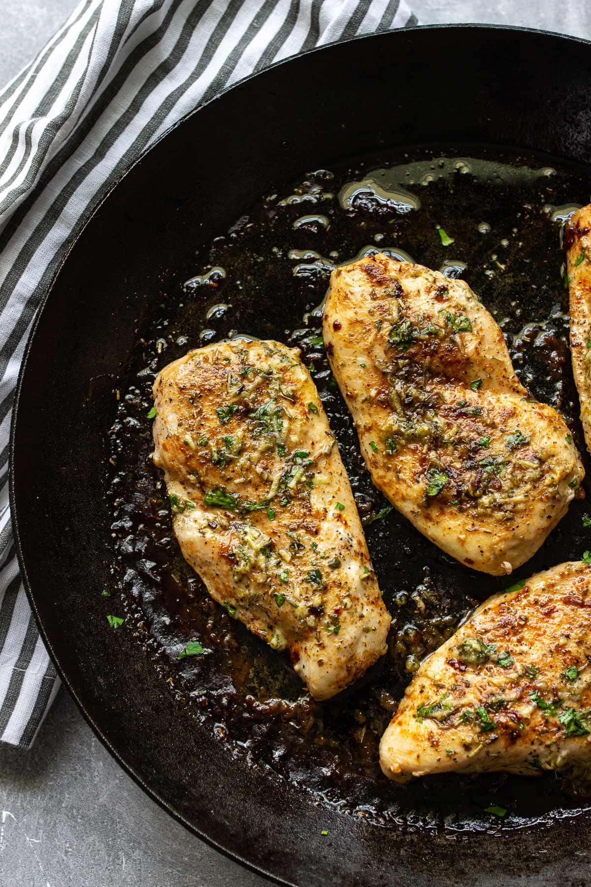 Cast Iron Chicken Breasts with Garlic Herb Butter ~ Barley & Sage