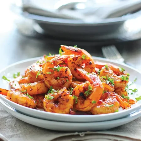 Grilled shrimp on plate.